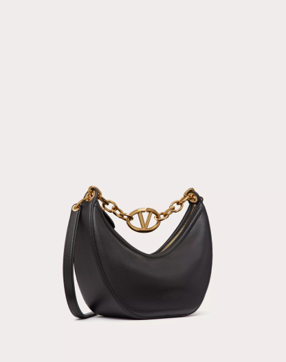SMALL VLOGO MOON HOBO BAG IN LEATHER WITH CHAIN